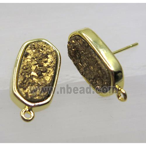 golden druzy quartz earring studs, gold plated