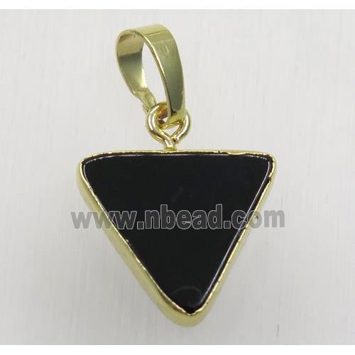 black agate triangle pendant, gold plated