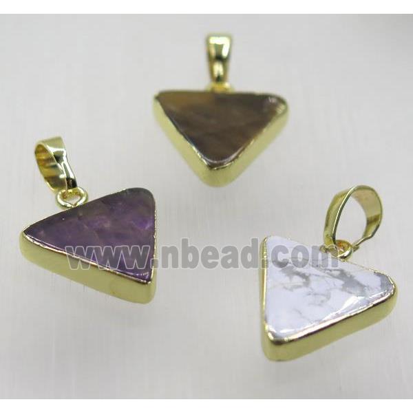 mix gemstone triangle pendant, gold plated