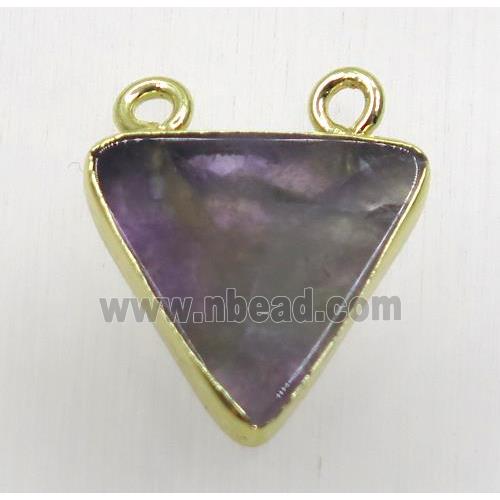 purple Amethyst triangle pendant with 2loops, gold plated