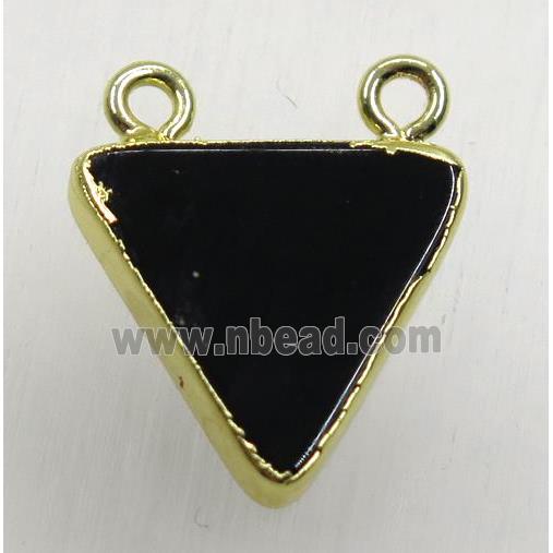 black agate onyx triangle pendant with 2loops, gold plated