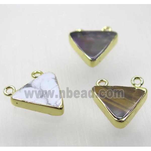 mix gemstone triangle pendant with 2loops, gold plated