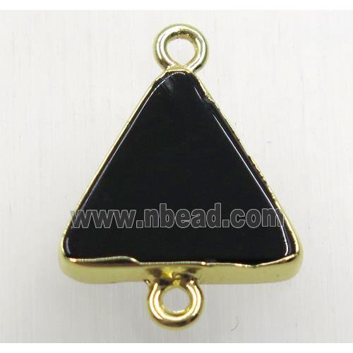 black onyx agate triangle connector, gold plated