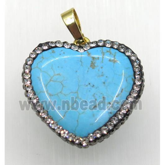 blue turquoise heart pendant paved rhinestone