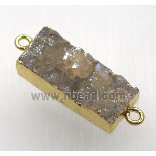 gold-champagne druzy quartz connector, rectangle, gold plated
