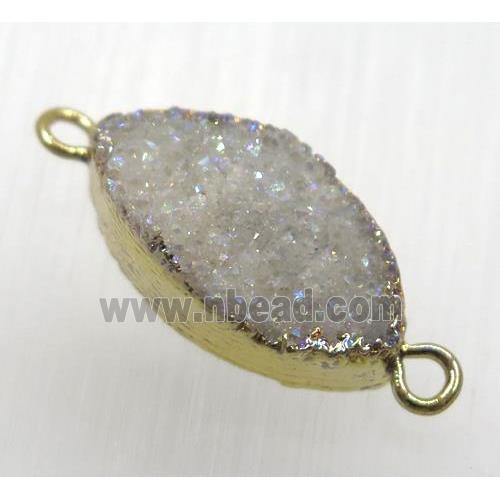 white AB-color Druzy Marquise quartz connector, horse-eye, gold plated
