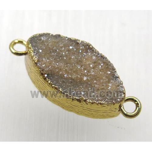 gold-champagne druzy quartz Marquise connector, horse-eye, gold plated