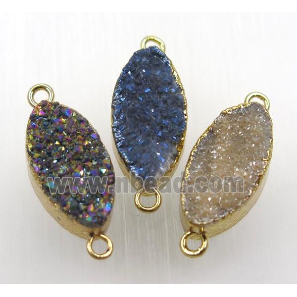 druzy quartz Marquise connector, mix color, horse-eye, gold plated