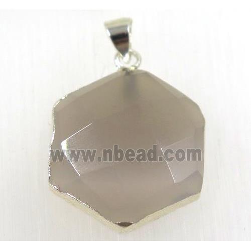 gray agate hexagon pendant, 925 silver plated