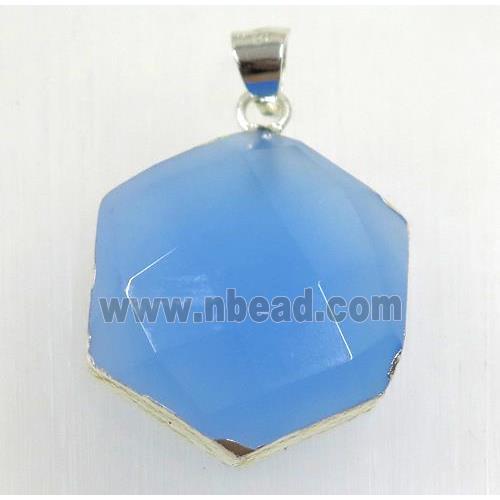 blue agate hexagon pendant, 925 silver plated