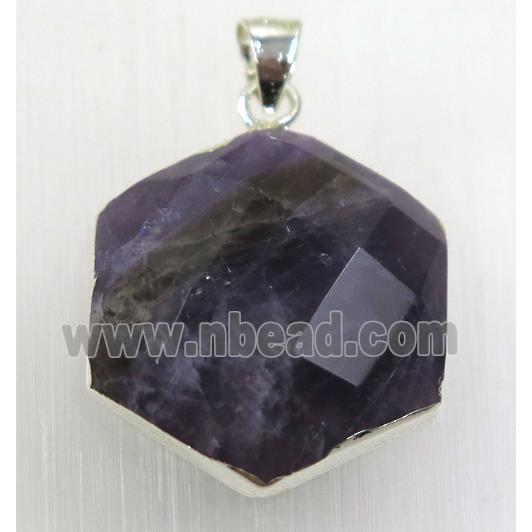 purple Amethyst hexagon pendant, 925 silver plated