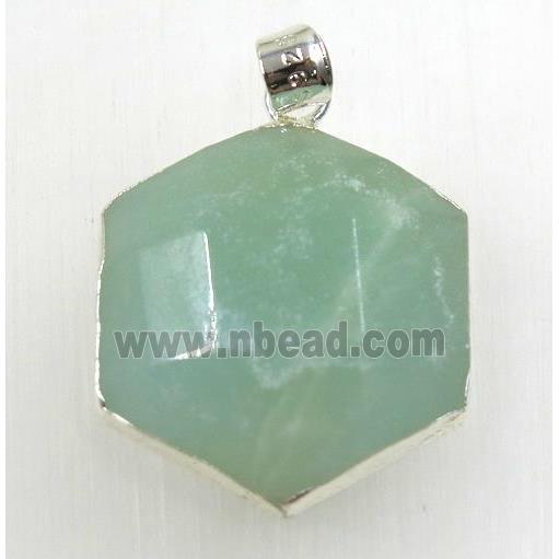 green Aventurine hexagon pendant, 925 silver plated