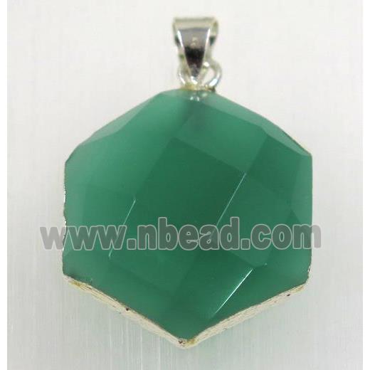 green Agate hexagon pendant, 925 silver plated