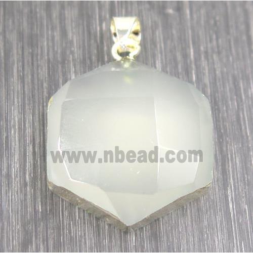 white jade hexagon pendant, 925 silver plated