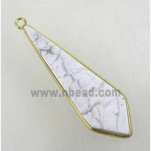 white turquoise pendant, teardrop, gold plated