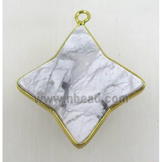 white turquoise pendant, star, gold plated