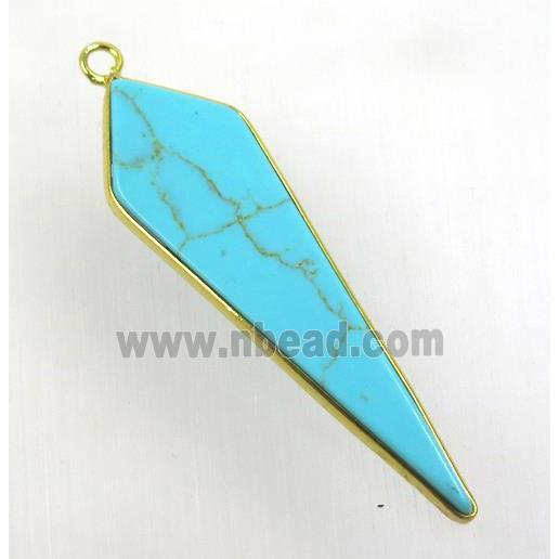 green turquoise pendant, teardrop, gold plated