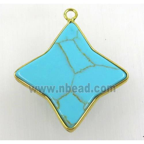 green turquoise pendant, star, gold plated