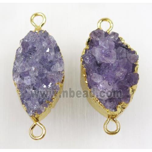 purple Amethyst druzy connector, gold plated