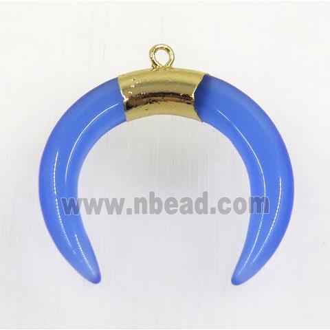 blue crystal glass crescent pendant, gold plated