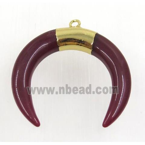 darkred crystal glass crescent pendant, gold plated