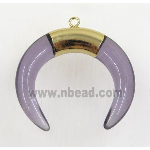purple crystal glass crescent pendant, gold plated