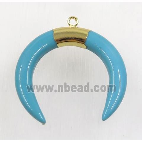 blue crystal glass crescent pendant, gold plated