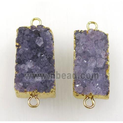 Amethyst druzy connector, purple, gold plated