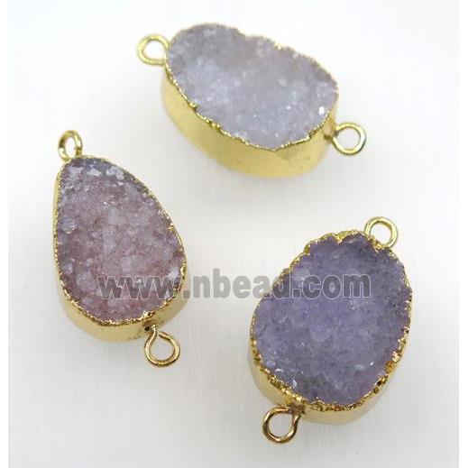 natural Agate Druzy connector, freeform, gold plated