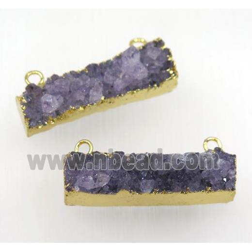 Amethyst druzy rectangle pendant with 2loops, gold plated