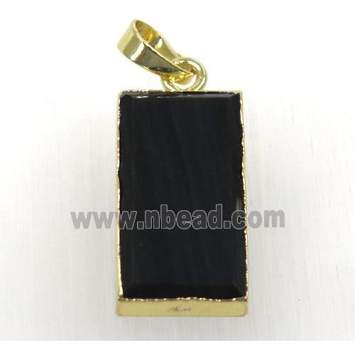 black onyx stone pendant, faceted rectangle, gold plated