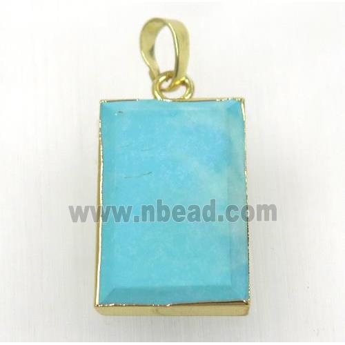 blue turquoise pendant, faceted rectangle, gold plated