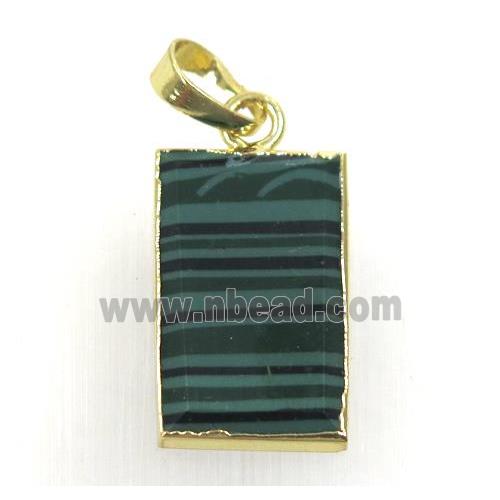 green malachite pendant, faceted rectangle, gold plated