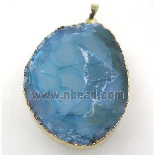 blue druzy agate geode pendant, freeform, gold plated
