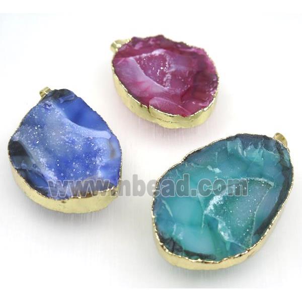 druzy agate geode pendant, freeform, gold plated, mix color