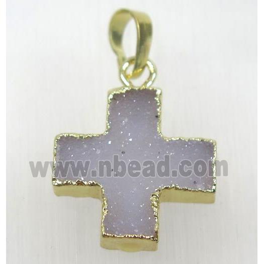natural druzy agate cross pendant, gold plated