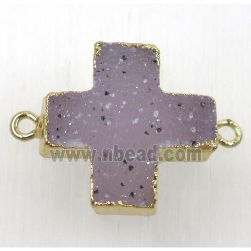 natural druzy agate cross connector, gold plated