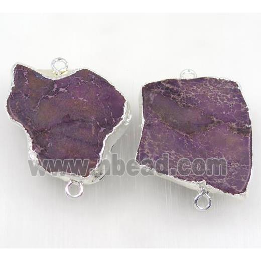 purple Sea Sediment Jasper slice connector, freeform, silver plated