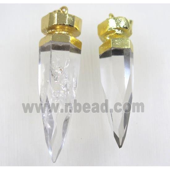 faceted Clear Quartz bullet pendant, gold plated