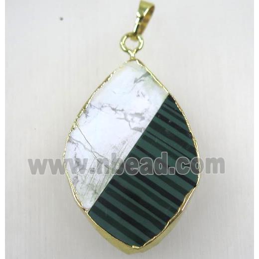 white turquoise and green malachite Marquise pendant, horse eye, gold plated