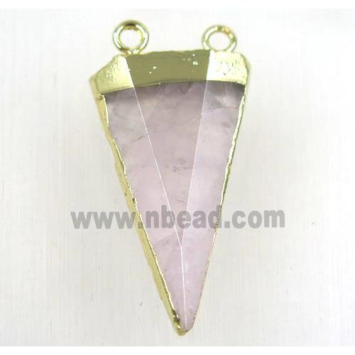 pink faceted Rose Quartz bullet pendant with 2loops, gold plated