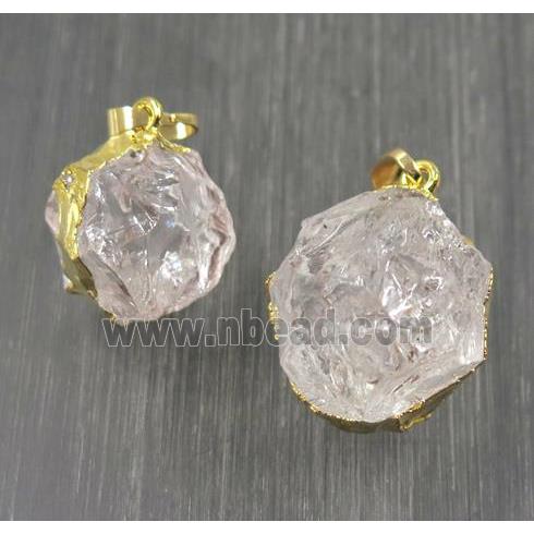 round Hammered Clear Quartz pendant, gold plated