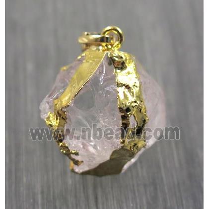 round Hammered Clear Quartz pendant, gold plated