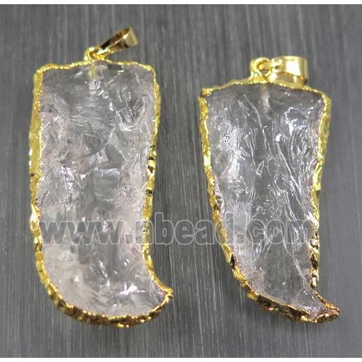 Hammered Clear Quartz horn pendant, gold plated