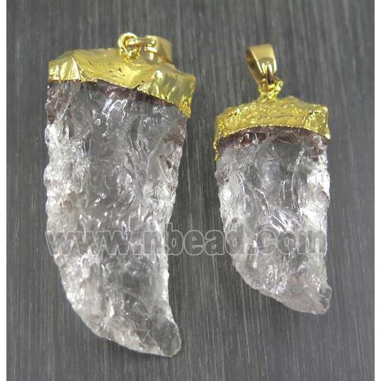 Hammered Clear Quartz horn pendant, gold plated