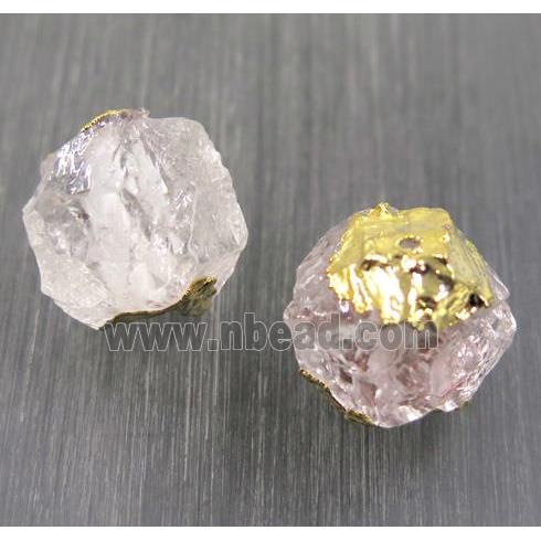 Hammered Clear Quartz round beads, gold plated