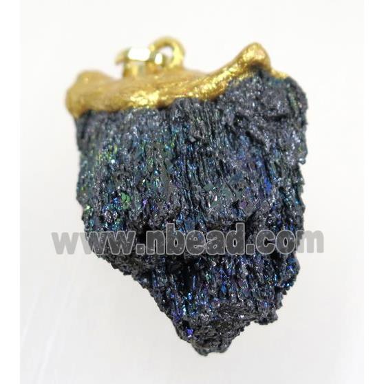 rainbow Lava stone nugget pendant, freeform, gold plated