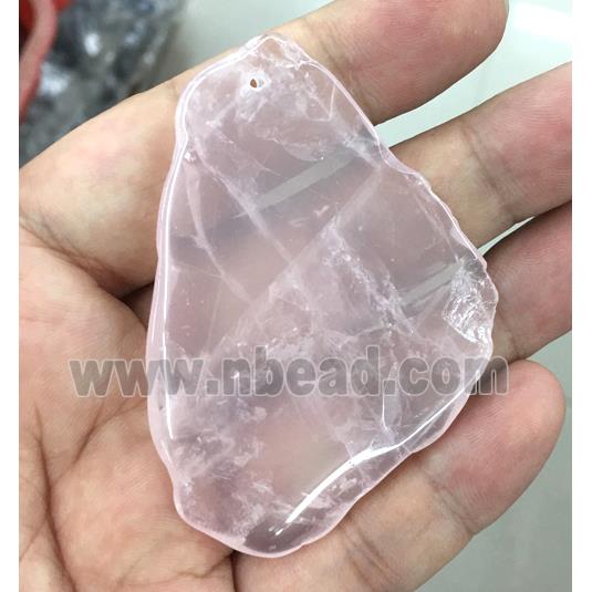 rose quartz slab pendant, freeform, polished