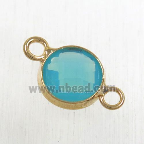 green Chinese crystal glass connector, faceted flat round, rose gold plated