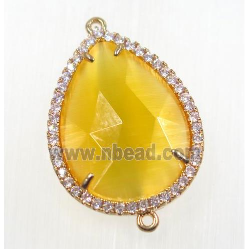 yellow crystal glass connector pave zircon, faceted teardrop, gold plated